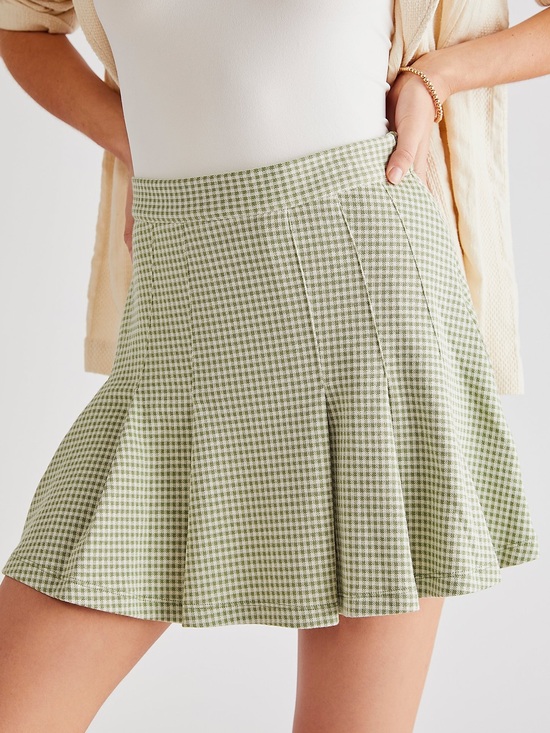 Free People Dresses & Skirts - Free People Honey Pleated Gingham Mini Skirt Green